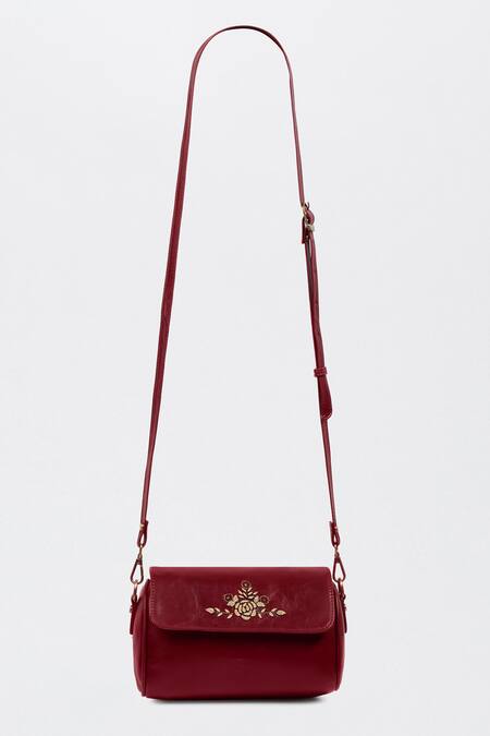 Buy_Miri_Maroon Embroidery Hand Retro Flap Sling _Online_at_Aza_Fashions