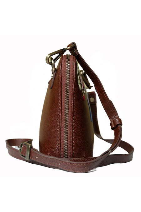 Buy_Miri_Brown Embroidery Hand Hummingbird Sling Bag _Online_at_Aza_Fashions