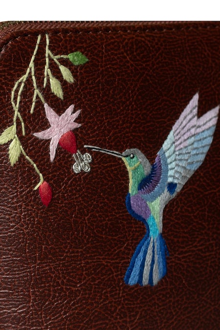 Shop_Miri_Brown Embroidery Hand Hummingbird Sling Bag _Online_at_Aza_Fashions