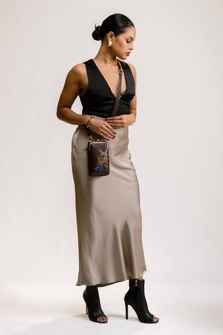 Miri_Brown Embroidery Hand Peacock Mobile Wallet Sling _Online_at_Aza_Fashions