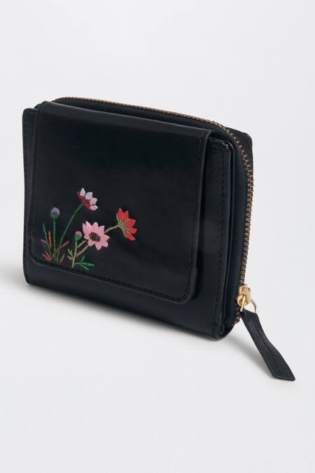 Shop_Miri_Black Embroidery Peekaboo Wallet _Online_at_Aza_Fashions