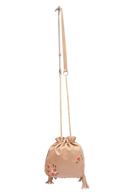 Miri_Beige Embroidery Hand Roses Potli Bag _Online_at_Aza_Fashions