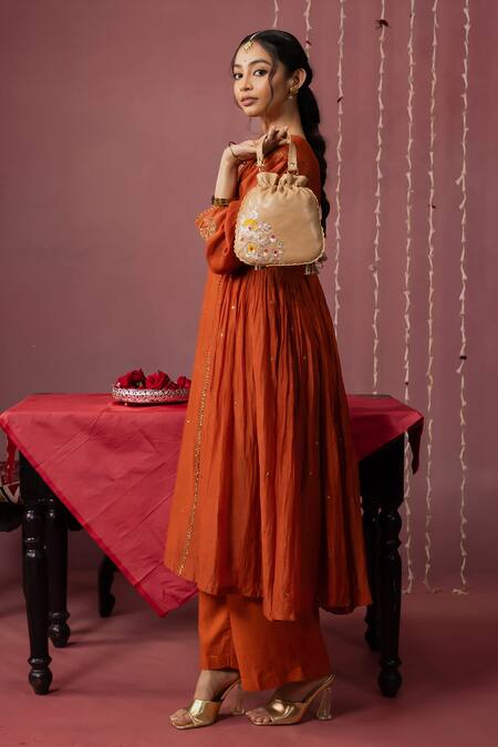 Miri_Beige Embroidery Hand Dabka Potli Bag _Online_at_Aza_Fashions