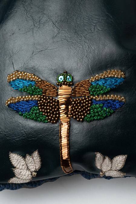 Buy_Miri_Blue Embroidery Hand Dragonfly Potli Bag 