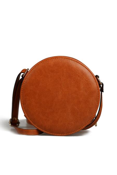 Miri_Tan Embroidery, Beads Hand Round Sling Bag _Online_at_Aza_Fashions