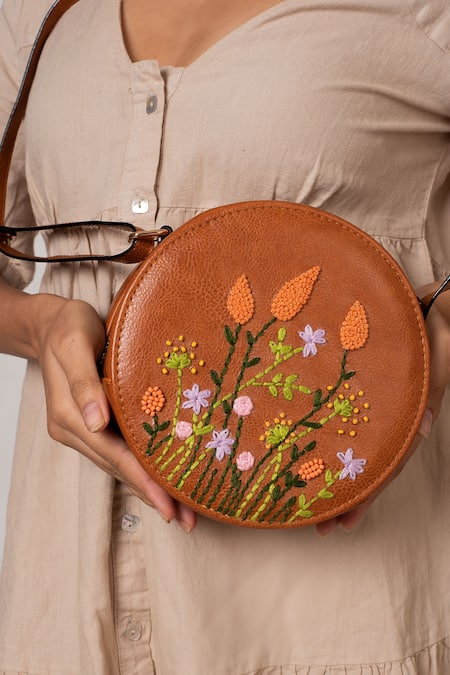 Miri Hand Embroidered Round Sling Bag 