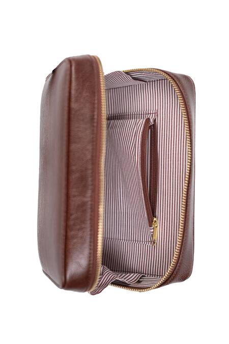 Miri Brown Embroidery Hand Golden Rose Sling Bag at Aza Fashions Miri_Brown Embroidery Hand Golden Rose Sling Bag _at_Aza_Fashions