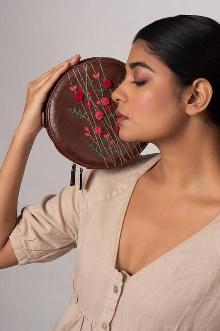 Shop_Miri_Brown Embroidery Hand Round Sling Bag 
