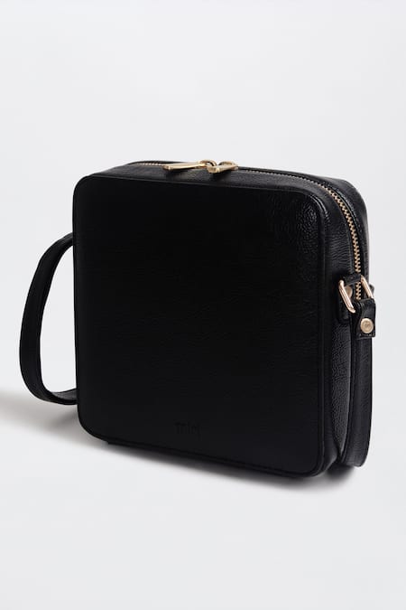 Miri_Black Embroidery Cross Stitch Sling Bag _Online_at_Aza_Fashions