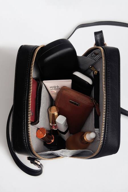 Shop_Miri_Black Embroidery Cross Stitch Sling Bag _Online_at_Aza_Fashions