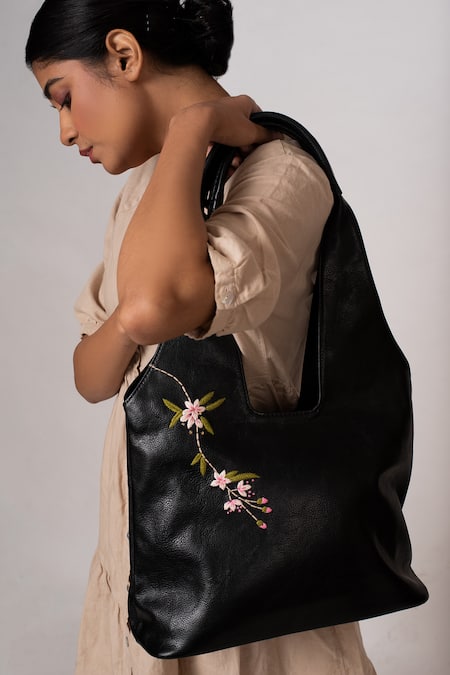 Shop_Miri_Black Embroidery Hand Tote Bag _Online_at_Aza_Fashions