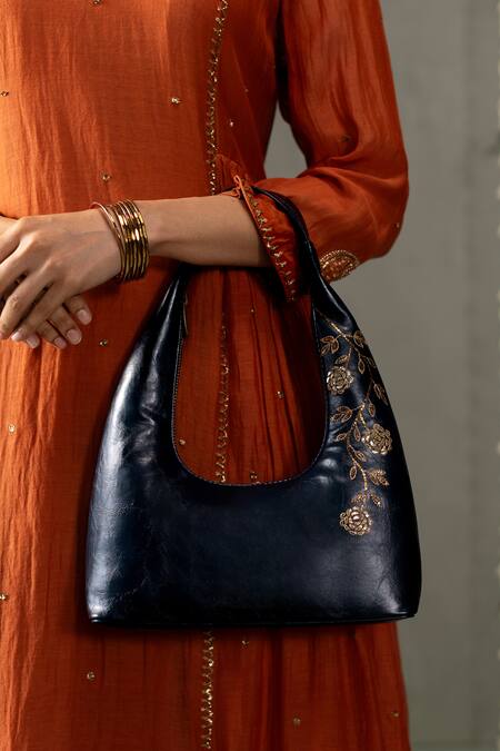 Miri_Blue Embroidery, Zari Gulzar Hand Tote Bag _at_Aza_Fashions
