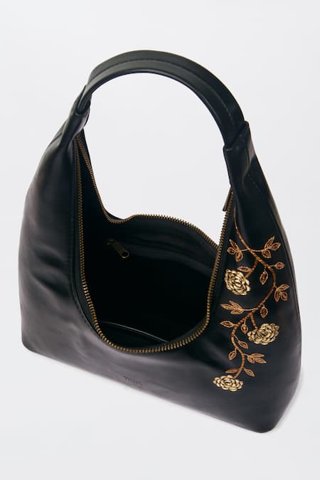 Miri_Black Embroidery Gulzar Hand Tote Bag _at_Aza_Fashions