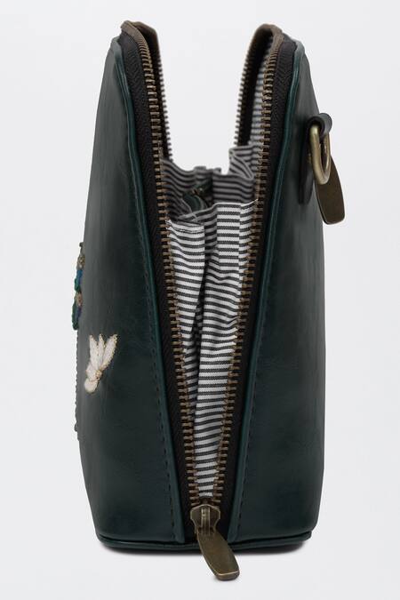 Buy_Miri_Green Zari, Beads Dragonfly Hand Embroidered Sling Bag 