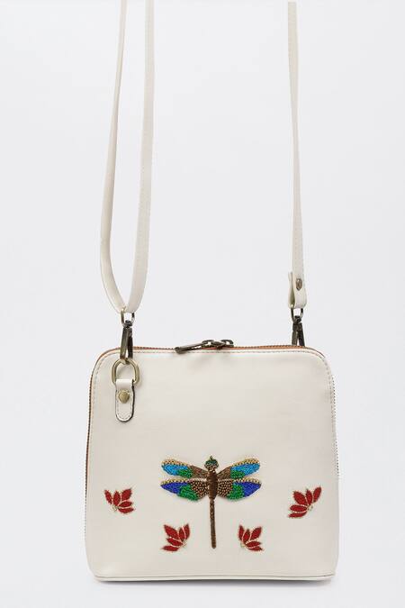 Shop_Miri_Ivory Zari, Beads, Embroidery Dragonfly Hand Sling Bag _Online_at_Aza_Fashions