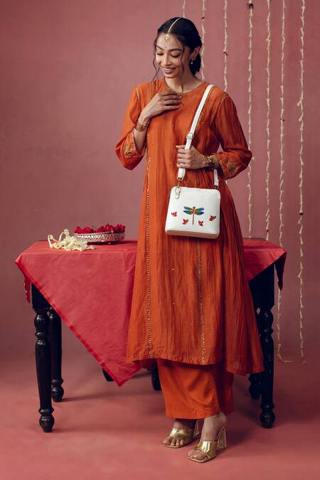 Miri_Ivory Zari, Beads, Embroidery Dragonfly Hand Sling Bag _at_Aza_Fashions