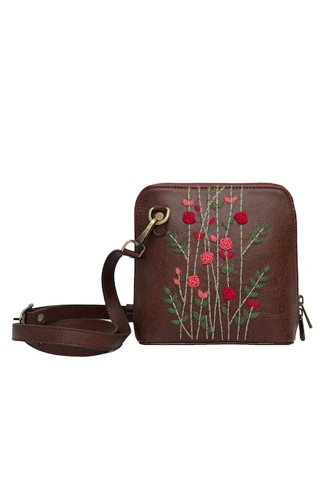 Miri Hand Embroidered Red Rosebuds Sling Bag 