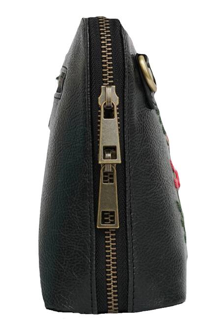 Miri_Black Embroidery Hand Red Rosebuds Sling Bag _Online_at_Aza_Fashions