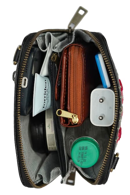 Shop_Miri_Black Embroidery Hand Red Rosebuds Sling Bag _Online_at_Aza_Fashions