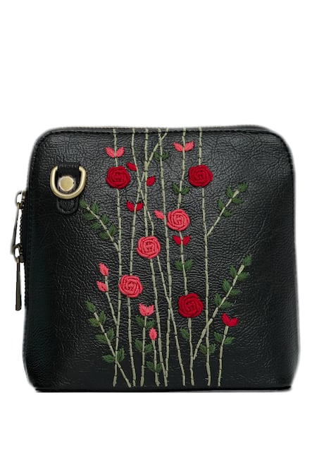 Miri Hand Embroidered Red Rosebuds Sling Bag 