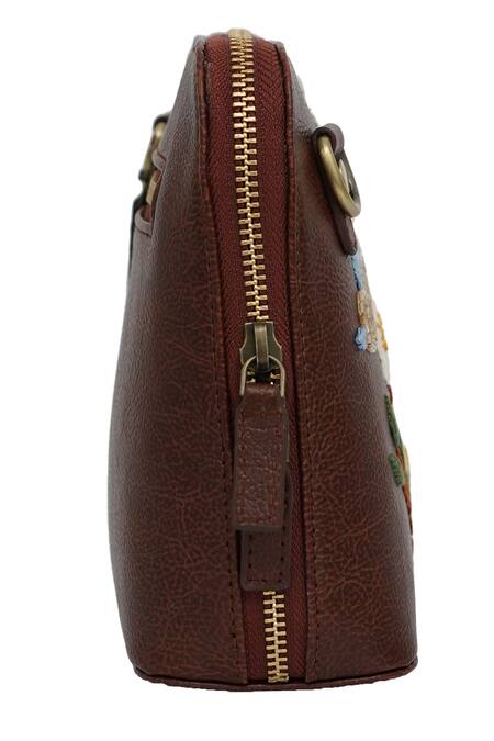 Miri_Brown Embroidery Hand Daisy Sling Bag _Online_at_Aza_Fashions
