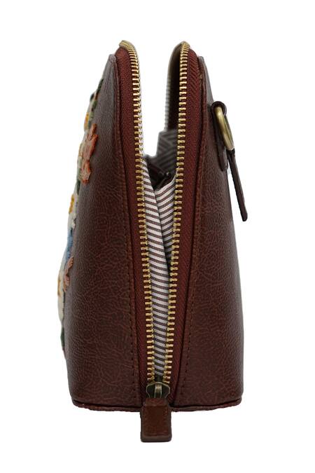 Shop_Miri_Brown Embroidery Hand Daisy Sling Bag _Online_at_Aza_Fashions