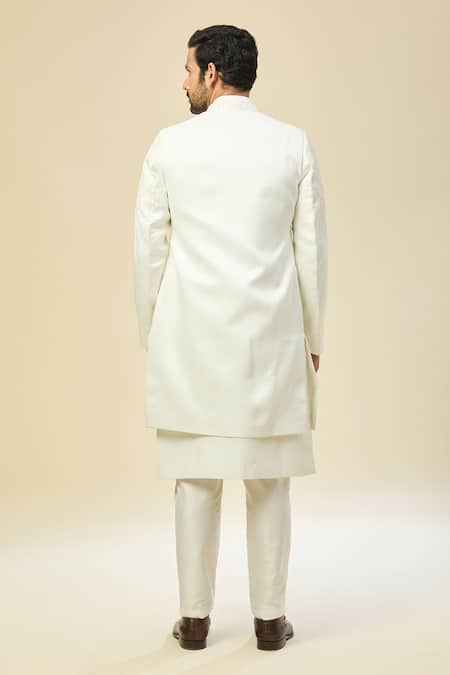 Rng Safawala White Silk Embroidery Sherwani Set Online at Aza Fashions Rng Safawala_White Silk Embroidery Sherwani Set _Online_at_Aza_Fashions