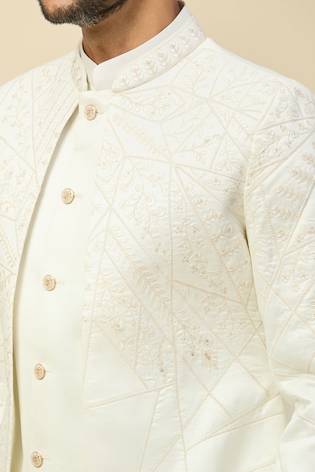 Buy Rng Safawala White Silk Embroidery Sherwani Set Online at Aza Fashions Buy_Rng Safawala_White Silk Embroidery Sherwani Set _Online_at_Aza_Fashions