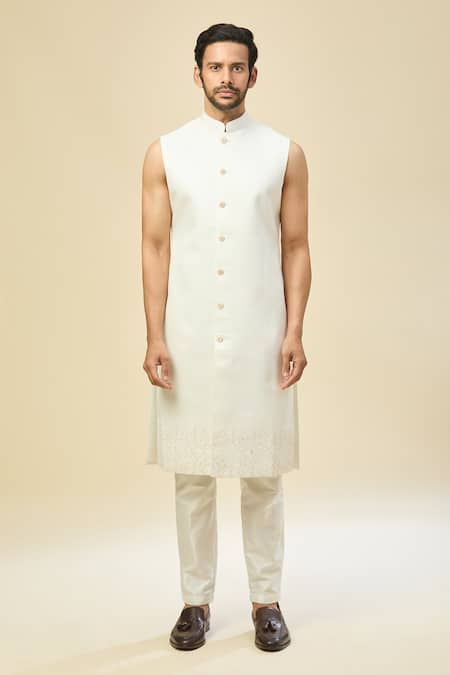 Shop Rng Safawala White Silk Embroidery Sherwani Set Online at Aza Fashions Shop_Rng Safawala_White Silk Embroidery Sherwani Set _Online_at_Aza_Fashions