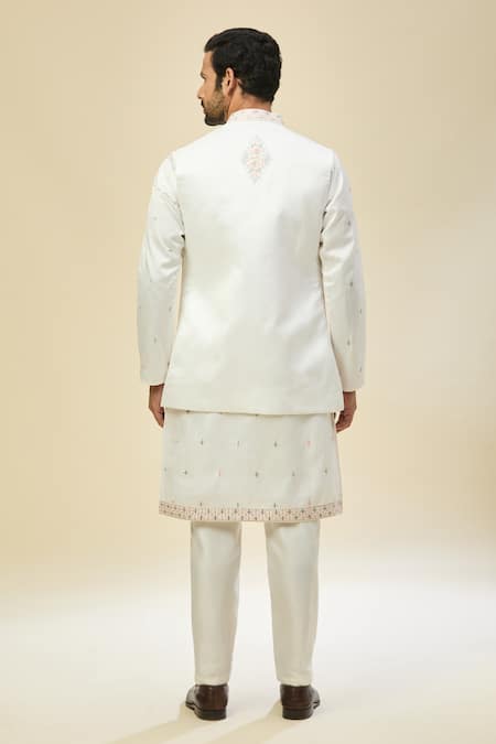 Rng Safawala_White Silk Embroidery Kurta Set _Online_at_Aza_Fashions