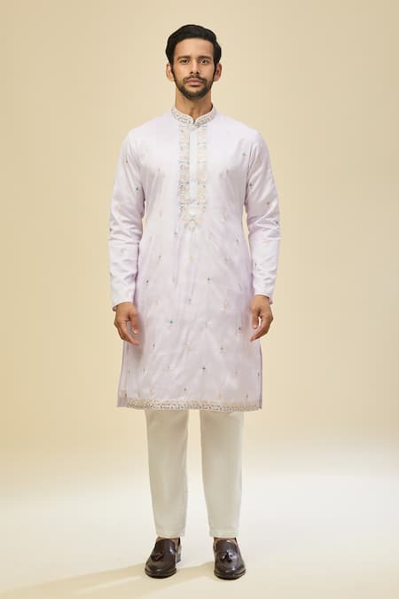 Rng Safawala_Purple Silk, Cotton Embroidery Kurta Set With Nehru Jacket _at_Aza_Fashions