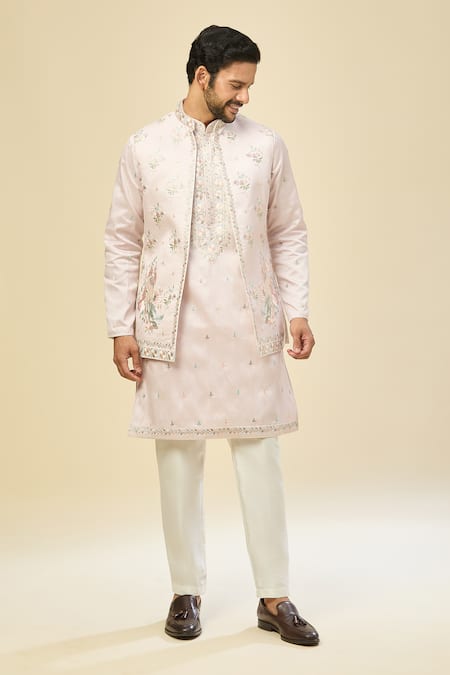 Buy_Rng Safawala_Pink Silk Embroidery Nehru Kurta Set _Online_at_Aza_Fashions