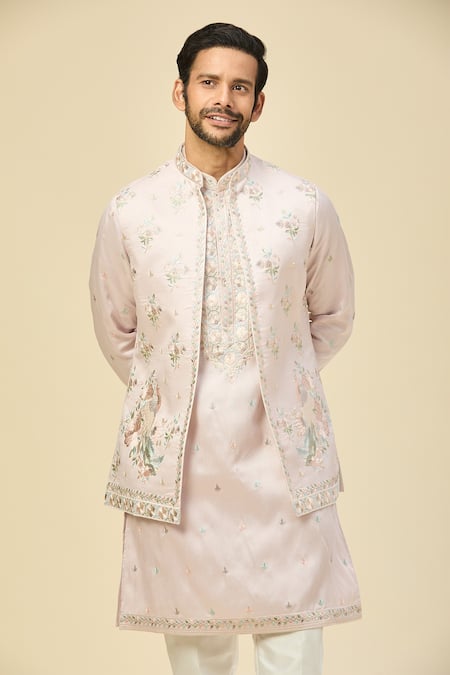 Buy_Rng Safawala_Pink Silk Embroidery Nehru Kurta Set 