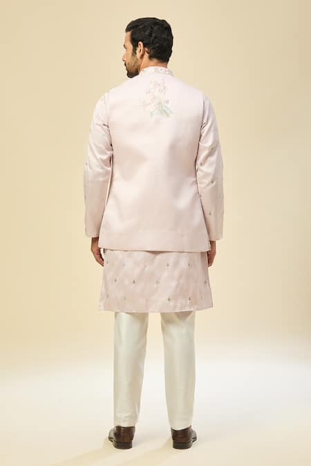 Rng Safawala Embroidered Pink Nehru Kurta Set 