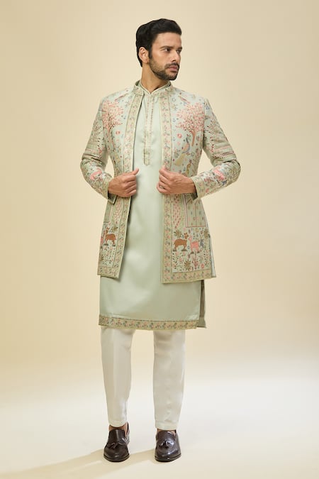 RNG Safawala Green Silk Embroidery Sherwani Set 