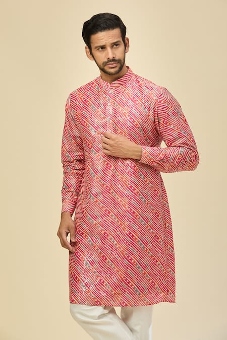 Rng Safawala_Pink Cotton, Silk Printed Kurta Set _at_Aza_Fashions