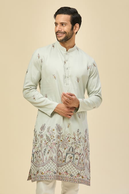 Rng Safawala Blue Crepe, Silk Embroidery Kurta Set at Aza Fashions Rng Safawala_Blue Crepe, Silk Embroidery Kurta Set _at_Aza_Fashions