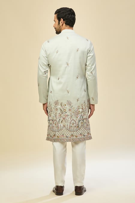 Rng Safawala Blue Crepe, Silk Embroidery Kurta Set Online at Aza Fashions Rng Safawala_Blue Crepe, Silk Embroidery Kurta Set _Online_at_Aza_Fashions