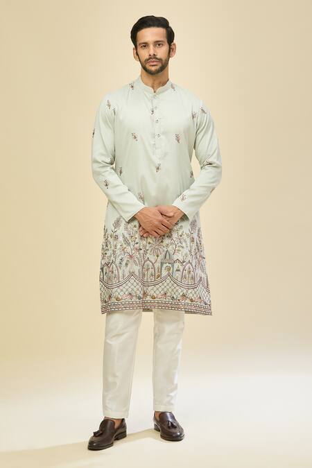 Buy Rng Safawala Blue Crepe, Silk Embroidery Kurta Set Buy_Rng Safawala_Blue Crepe, Silk Embroidery Kurta Set