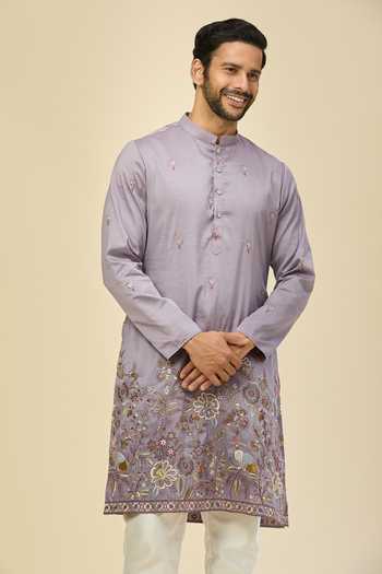 Rng Safawala Purple Crepe, Silk, Cotton Embroidery Kurta Set at Aza Fashions Rng Safawala_Purple Crepe, Silk, Cotton Embroidery Kurta Set _at_Aza_Fashions