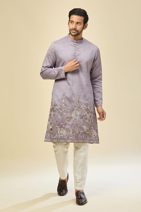 RNG Safawala Purple Crepe, Silk, Cotton Embroidery Kurta Set 