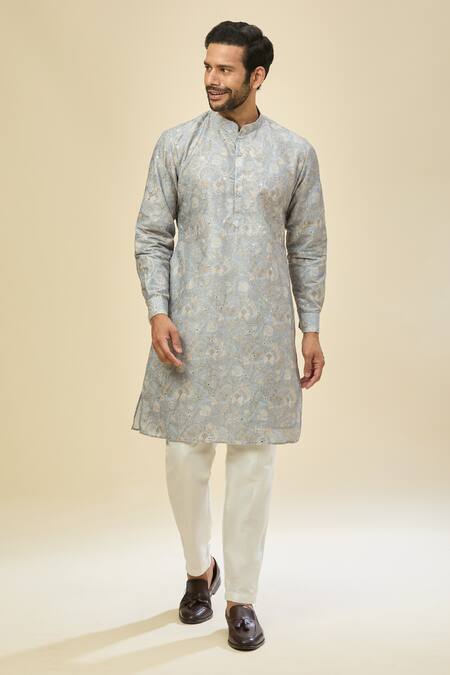 Buy_Rng Safawala_Blue Cotton, Silk Embroidery Printed Kurta Set 