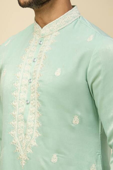 Buy Rng Safawala Blue Silk, Cotton Embroidery Kurta Set Buy_Rng Safawala_Blue Silk, Cotton Embroidery Kurta Set