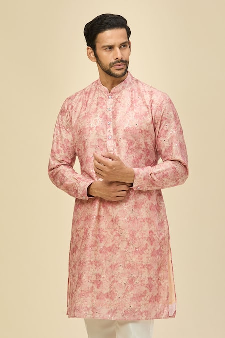 Buy_Rng Safawala_Pink Crepe, Silk Embroidery Printed Kurta Set _Online_at_Aza_Fashions