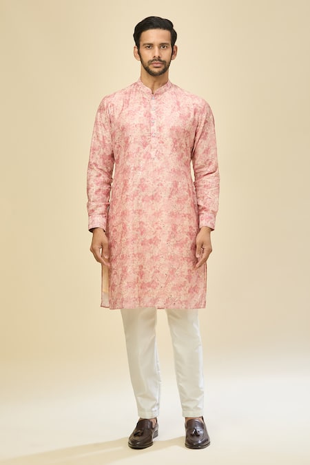Buy_Rng Safawala_Pink Crepe, Silk Embroidery Printed Kurta Set 