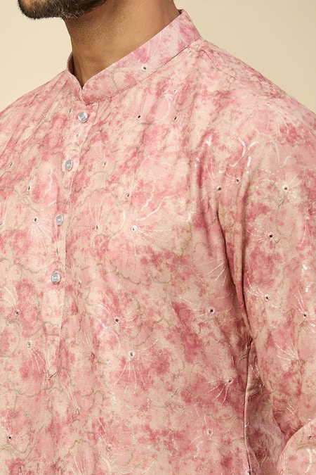 Shop_Rng Safawala_Pink Crepe, Silk Embroidery Printed Kurta Set 