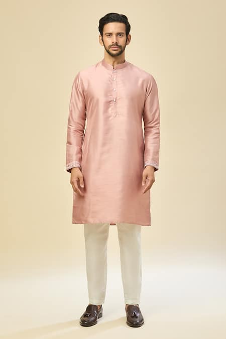 Buy_Rng Safawala_Pink Muslin, Silk Embroidery, Beads, Sequins Nehru Jacket Set _Online_at_Aza_Fashions