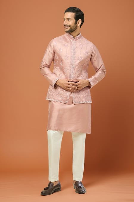 RNG Safawala Embroidered Pink Nehru Jacket Set 