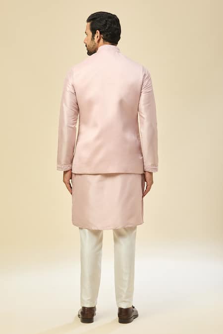 Rng Safawala_Pink Muslin, Silk Sequins, Embroidery Nehru Jacket Set _Online_at_Aza_Fashions