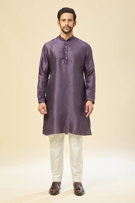 Rng Safawala_Purple Muslin, Silk Embroidery Nehru Jacket Set _at_Aza_Fashions